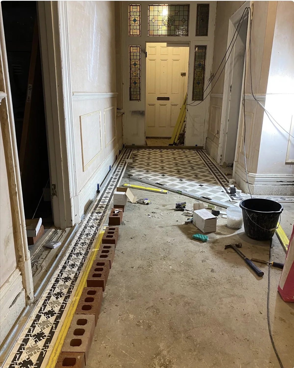 Mosaic tiled floor installation stage in Llandaff